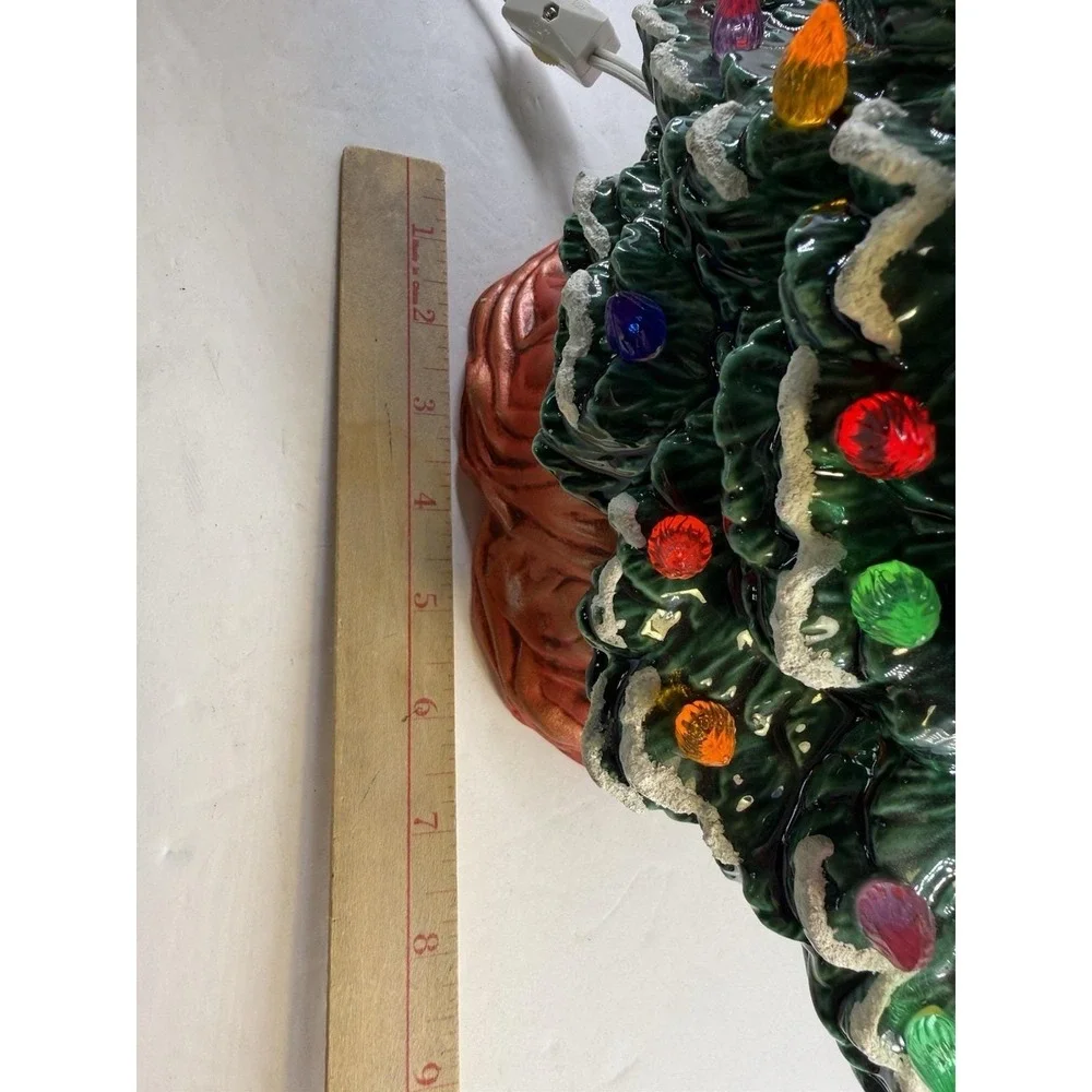 Vintage 1987 Lighted Ceramic Christmas Tree Snow Flocked Multi Color Bird Bulbs